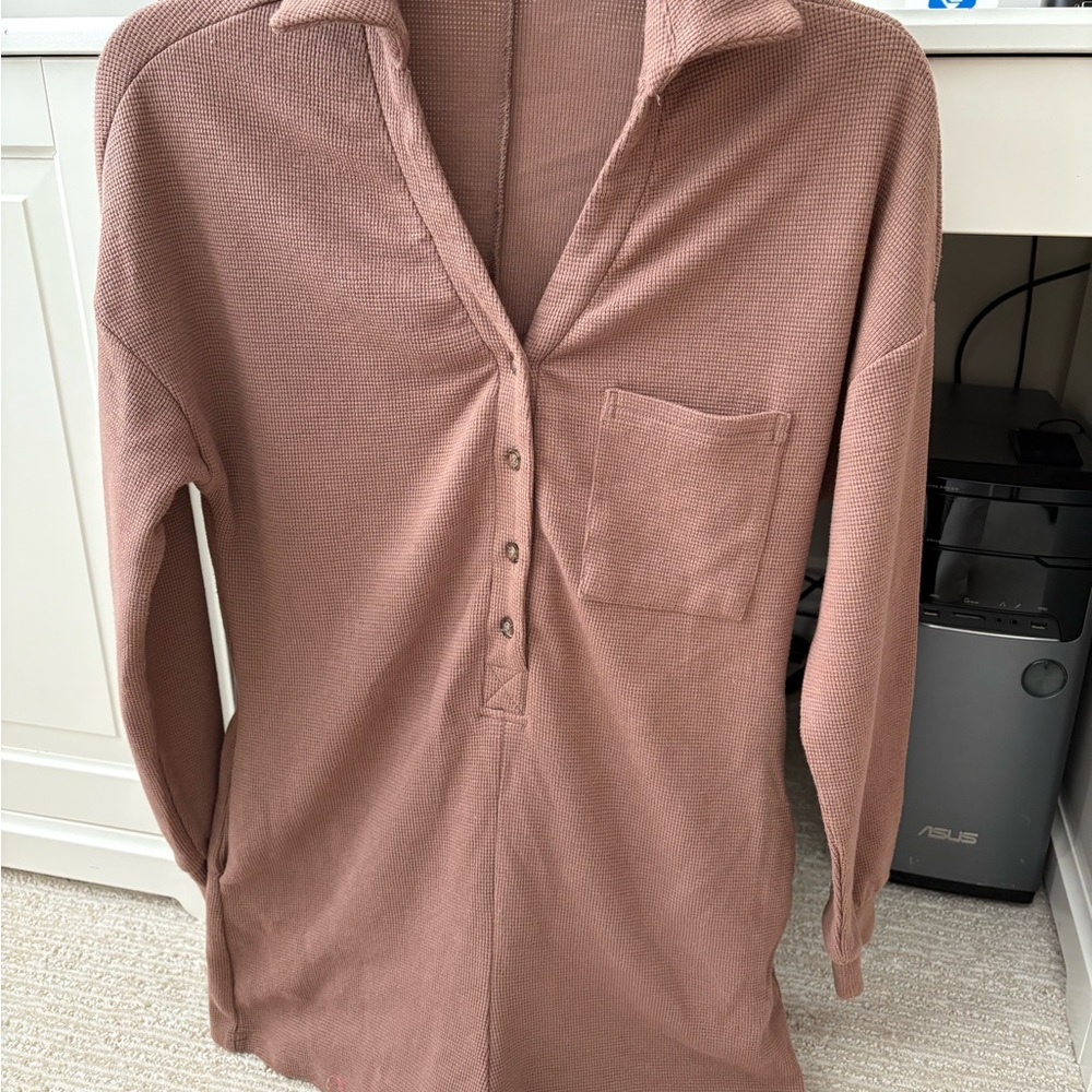 NEW Waffle Knit WOMENS SMALL ROMPER  in brown